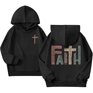 Kelxjia Girls Christian Hoodies Kids Jesus Faith Sweatshirts Cute Religious Graphic Sweater Inspirational God Bible Verse Top