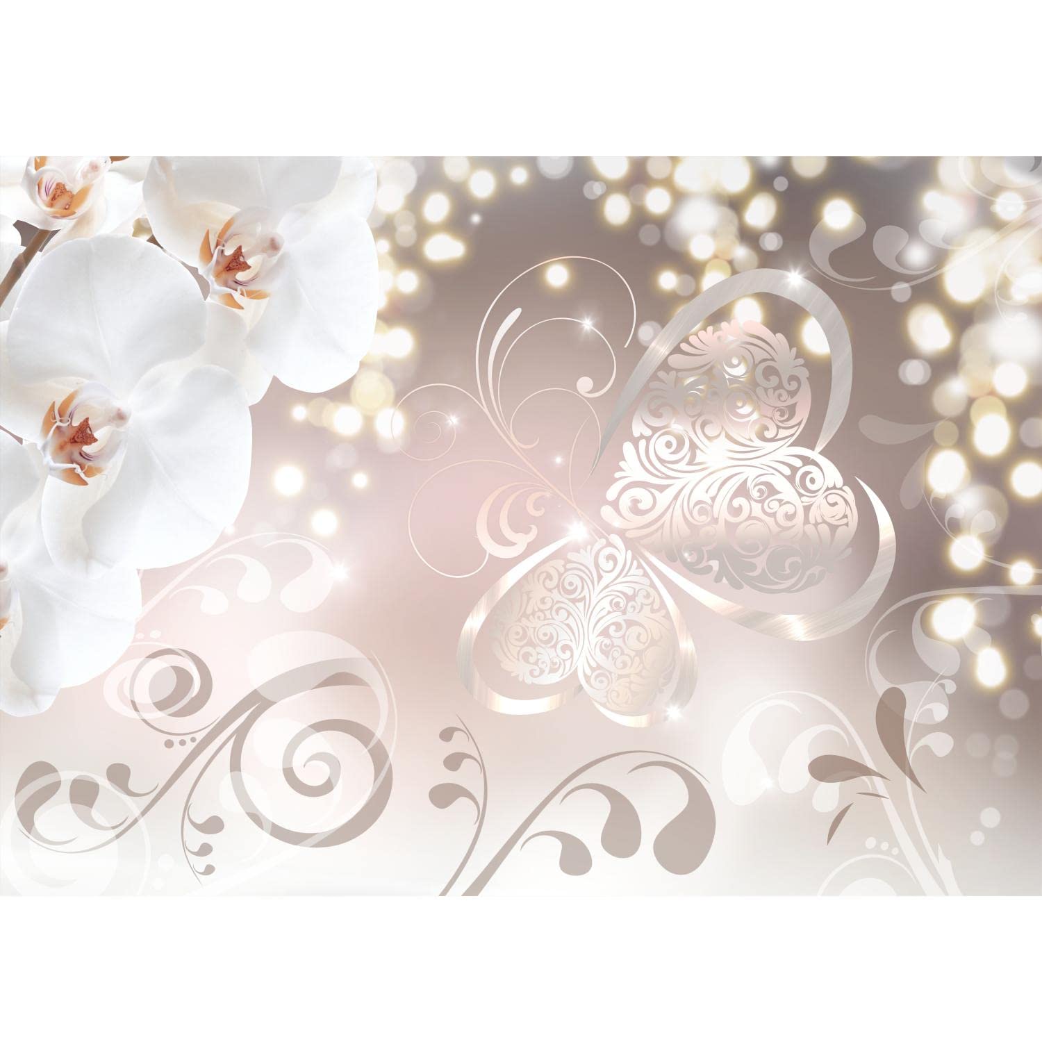 Runa Art Photo Wallpaper Flowers Orchid 352 x 250 cm Non-Woven Wall Art XXL Moderne Living Room Bedroom Beige 9076011a