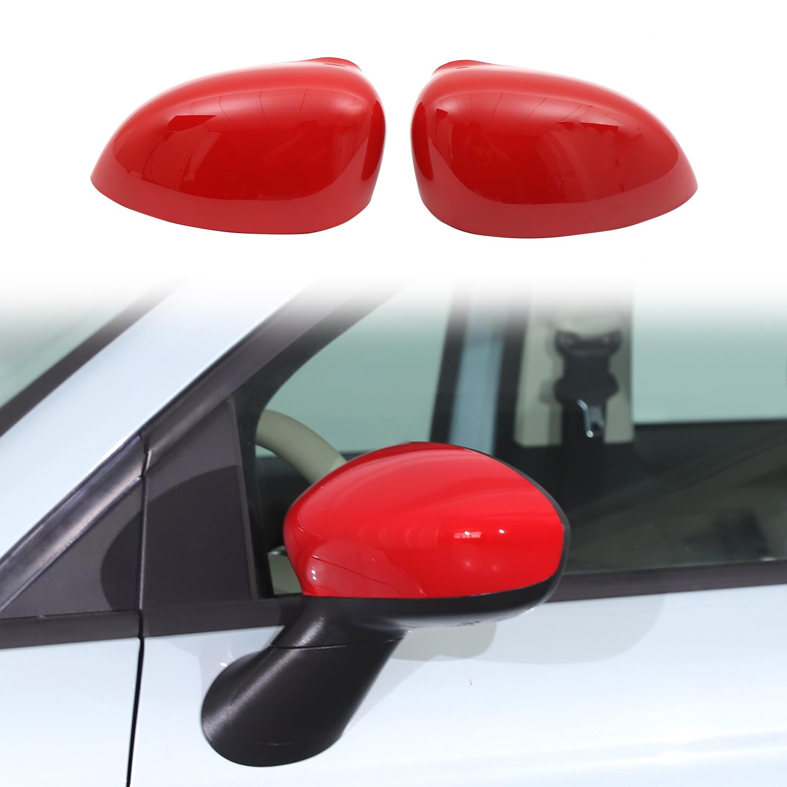 Photo 1 of Car Door Rear View Mirror Cover Trim Compatible with Fiat 500 2011-2024?ABS Outside Side Rearview Mirror Cover decoration Replace Exterior Accessories (Sports red)