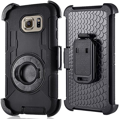 For Samsung Galaxy S7 EDGE Case (Not for S7), PlusMall Rugged Shockproof Hybrid Protective Case Back Cover with Swivel Belt Clip Hard Holster Defender Case Ring Rotating Kickstand (Black)