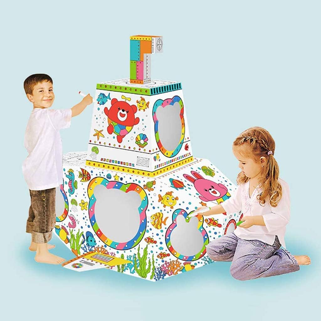 Amazon Co Jp 落書き潜水艦 Diy落書き段ボールプレイハウス 子供用テントキッズロールプレイングゲームコテージ屋内プレイペイントペーパーハウスledライトとサウンドガールと男の子へのギフト スポーツ アウトドア
