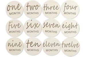 VICHONA 12pcs Wooden Baby Monthly Milestone Cards,Pregnancy and Baby Growth Monthly Milestone Wood Discs,Milestone for Baby Boy,Months Signs Milestone for Baby Girl,Fathers Day Gift