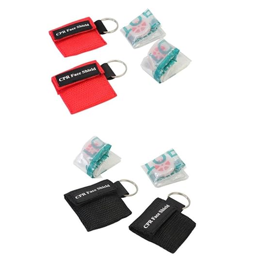 Fully 4x CPR Gesichtsmasken Masken mit Schlüsselanhänger für Mund zu Mund Schutz Beatmungstuch Erste Hilfe (2xrot,2xschwarz)
