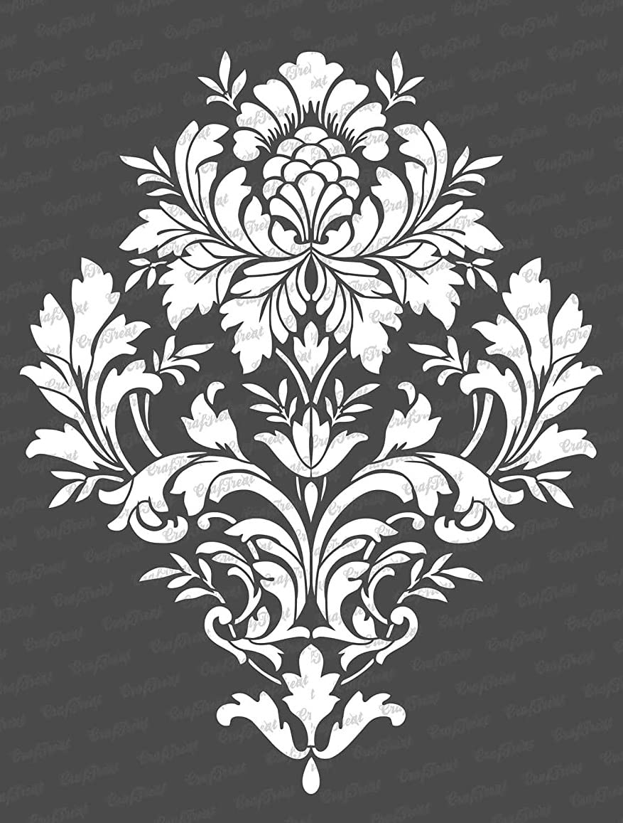 CrafTreat Reusable Brocade Stencil for Painting on Wood, Canvas, Paper, Fabric, Floor, Wall and Tile - Brocade -A4 (8.3 x 11.7 Inch) - Designer Flourish Stencil - Damask Wall Stencils and Templates