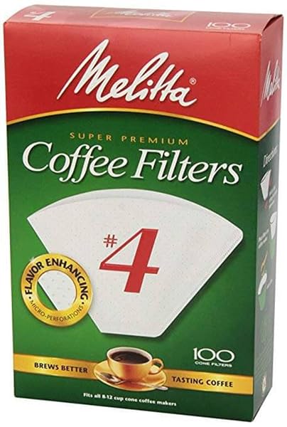 MELITTA #4 CONE COFFEE FILTERS, WHITE, 100 TOTAL FILTERS COUNT – PACKAGING MAY VARY