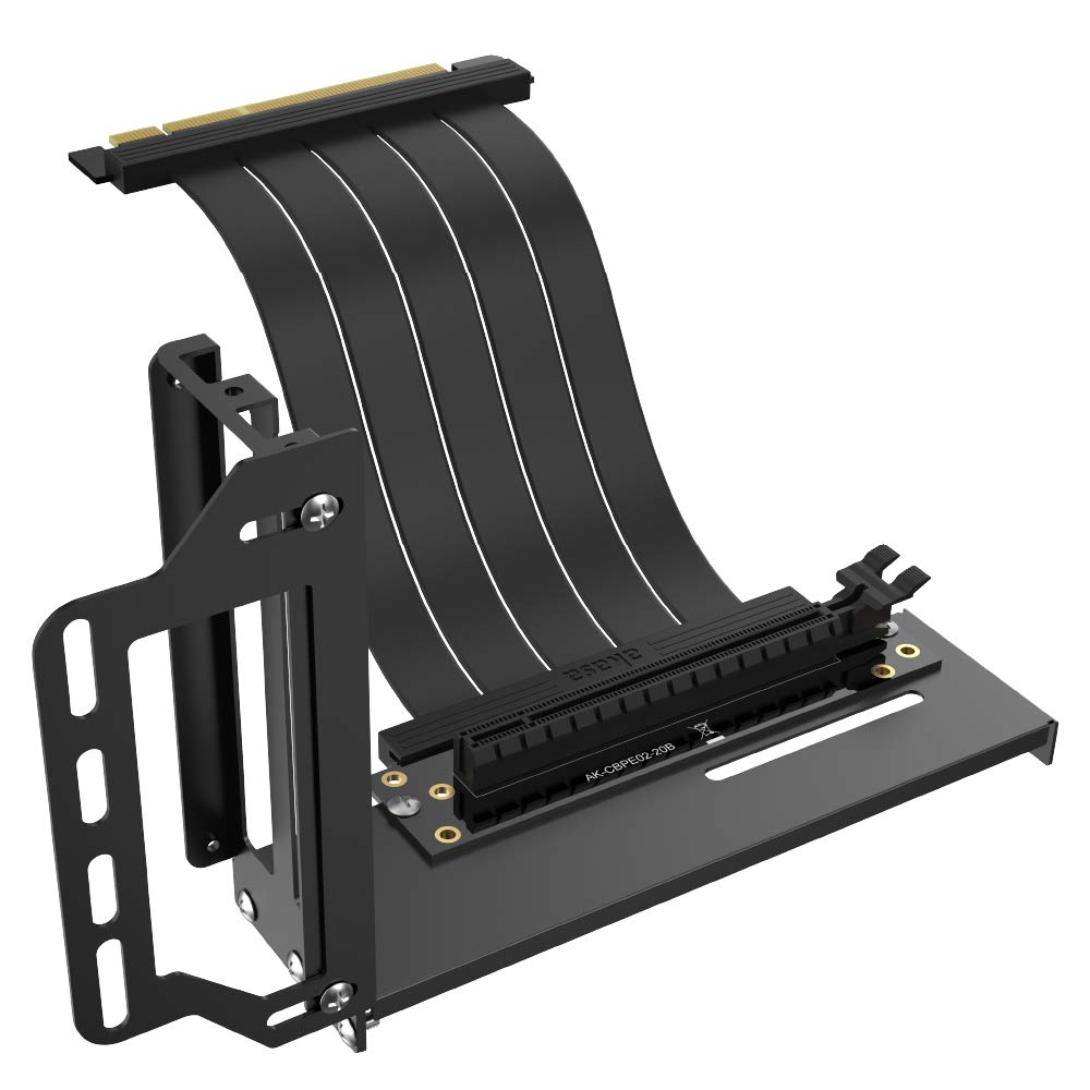 Akasa RISER BLACK PRO | Vertical GPU Holder | GPU Support Bracket | PCIe 3.0 Riser Cable | EMI Shielding | Vertical GPU Mount | 200 mm | AK-CBPE02-20B