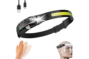 NAJIAXIAOWU Rechargeable LED Headlamp,COB230° Wide Beam, 5 Modes of Lightweight Headlamps with Motion Sensors, Type-C USB Charging,Suitable for Night Running, Fishing, Cycling, Camping.