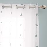 Deconovo Eyelet Faux Linen Net Curtains Embroidery Star Voile 55 x 114 Blue view 3