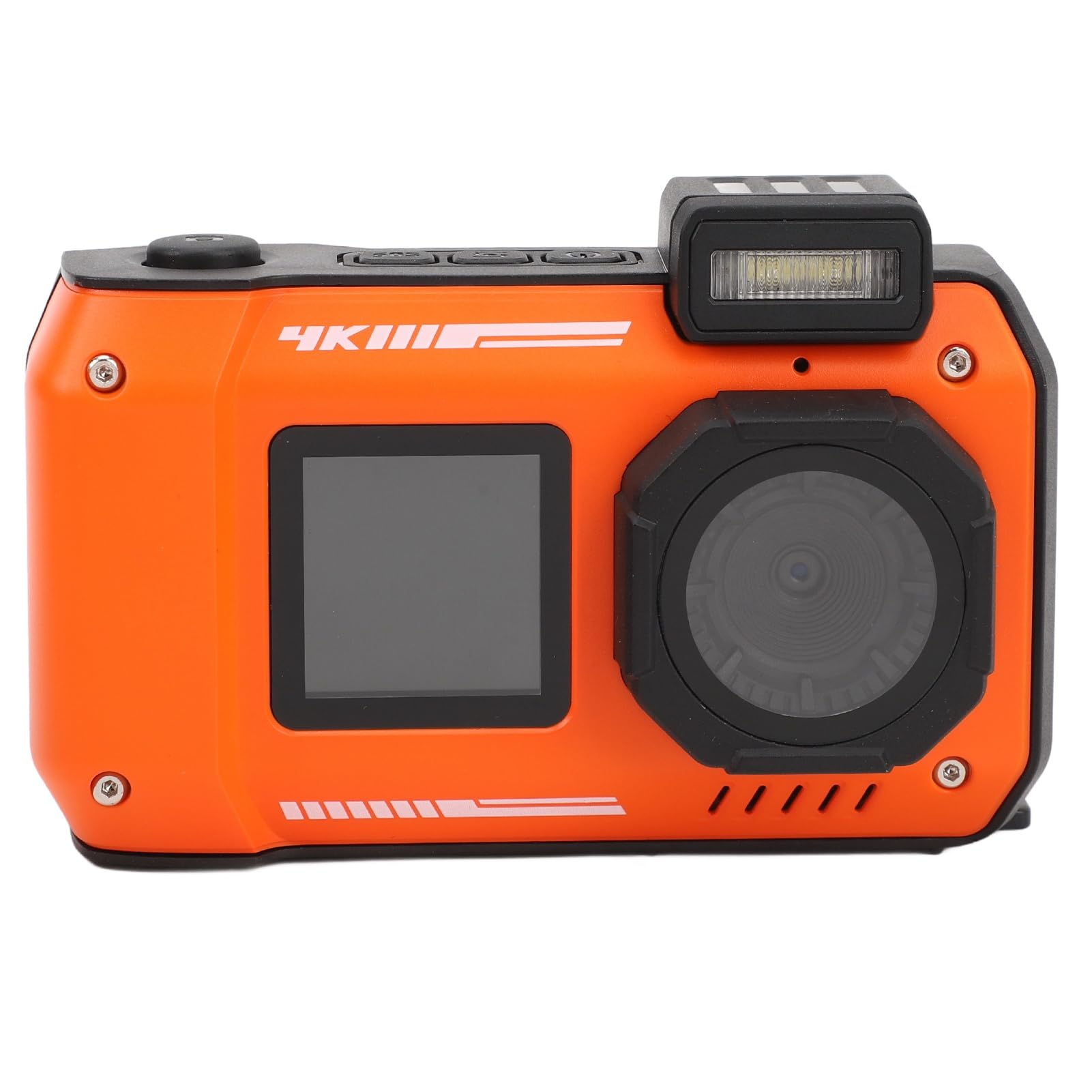 Dpofirs 4K Underwater Camera, 33 FT Waterproof Digital Camera, 65MP Autofocus Dual Screen Selfie Camera, Dustproof Shockproof, Floatable Camera, for Snorkeling Diving Sport (Orange)