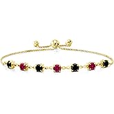 Gem Stone King 18K Yellow Gold Plated Silver Black Diamond and Red Created Ruby Infinity Tennis Bracelet For Women (2.68 Cttw, Gemstone April Birthstone, Round 4.5MM, Fully Adjustable Up to 9 Inch)