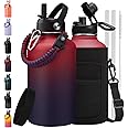 ICIOI 64/128 OZ Water Bottle with Straw - Auto Spout Lid,Keep Cold 48H & Hot 24H, Wide Mouth Half Gallon Insulated Water Bottle, Stainless Steel 1/2 Gallon Jug for Woman Men
