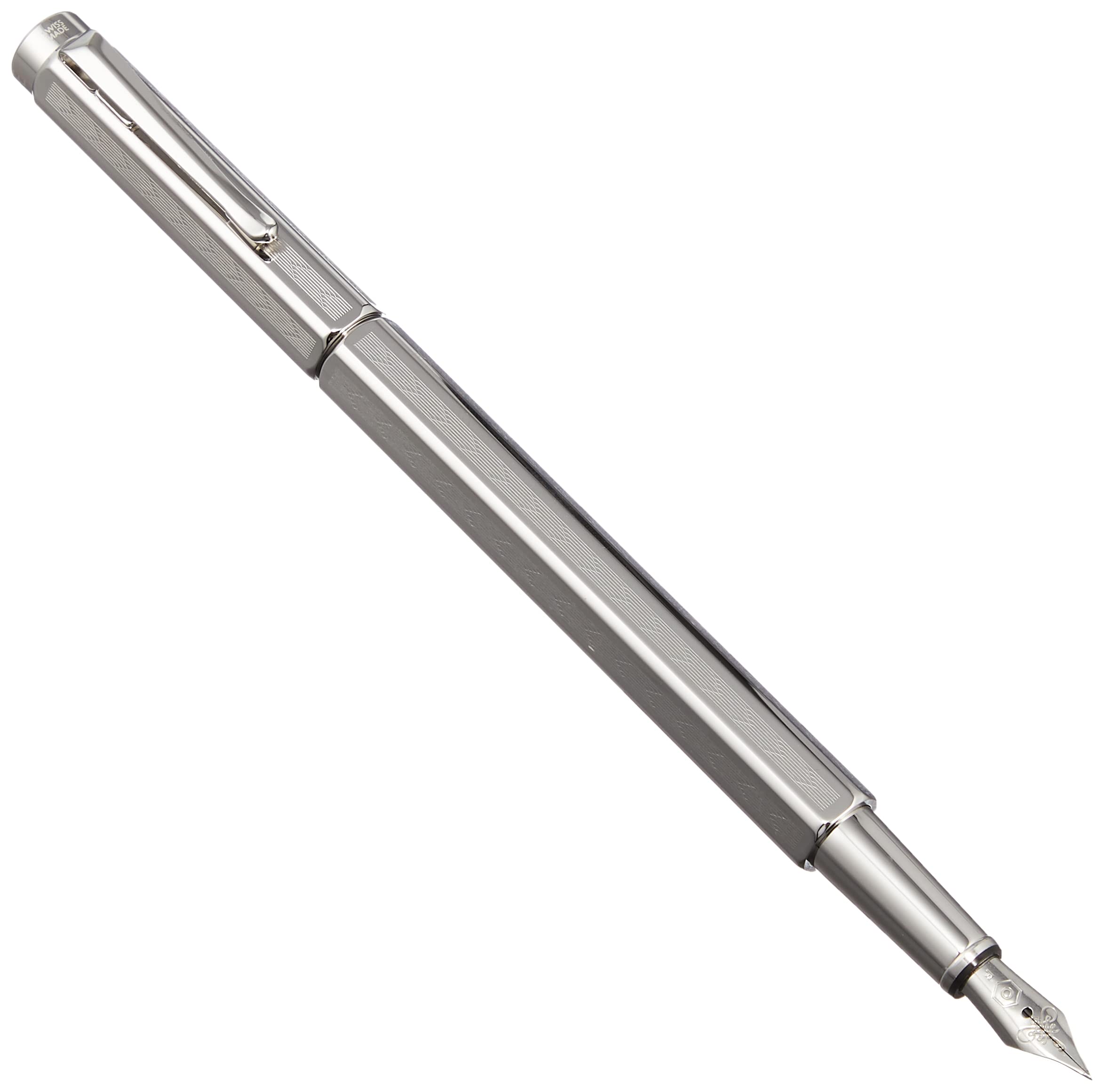 Caran d' Ache Ecridor Chevron Palladium Coated Fountain Pen - Fine Nib, Silver,Dimensions: 13.5 cm with cap,0958.276