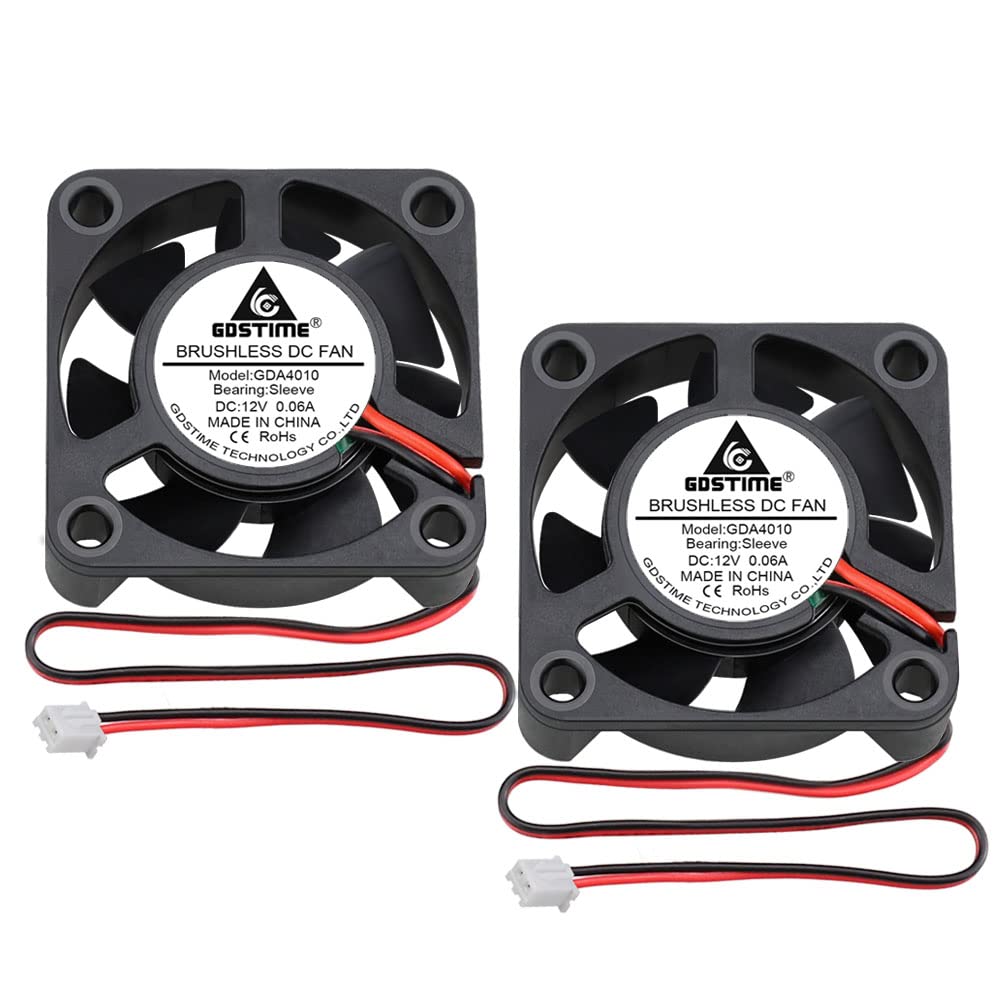 GDSTIME 12v 40mm fan 2Pcs 40 x 10mm Brushless Cooling Fan 2 pin For TV Box 3D Printer Router NVR Ventilation Exhaust Replacement