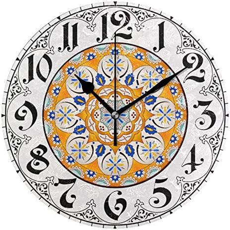 ALAZA Italian Morocco Floral Round Wall Clock, Silent Non Ticking Oil Painting Home Office School Decorative Clock Art