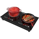 WABK 2 Burner Electric Cooktop 110V, 3000W Electric Ceramic Glass Stove Top | 24 Inch Infrared Hot Plate, Portable Countertop &amp; Built-in Burner, Child Lock, Timer, Touch Control, for Home Dorm Office