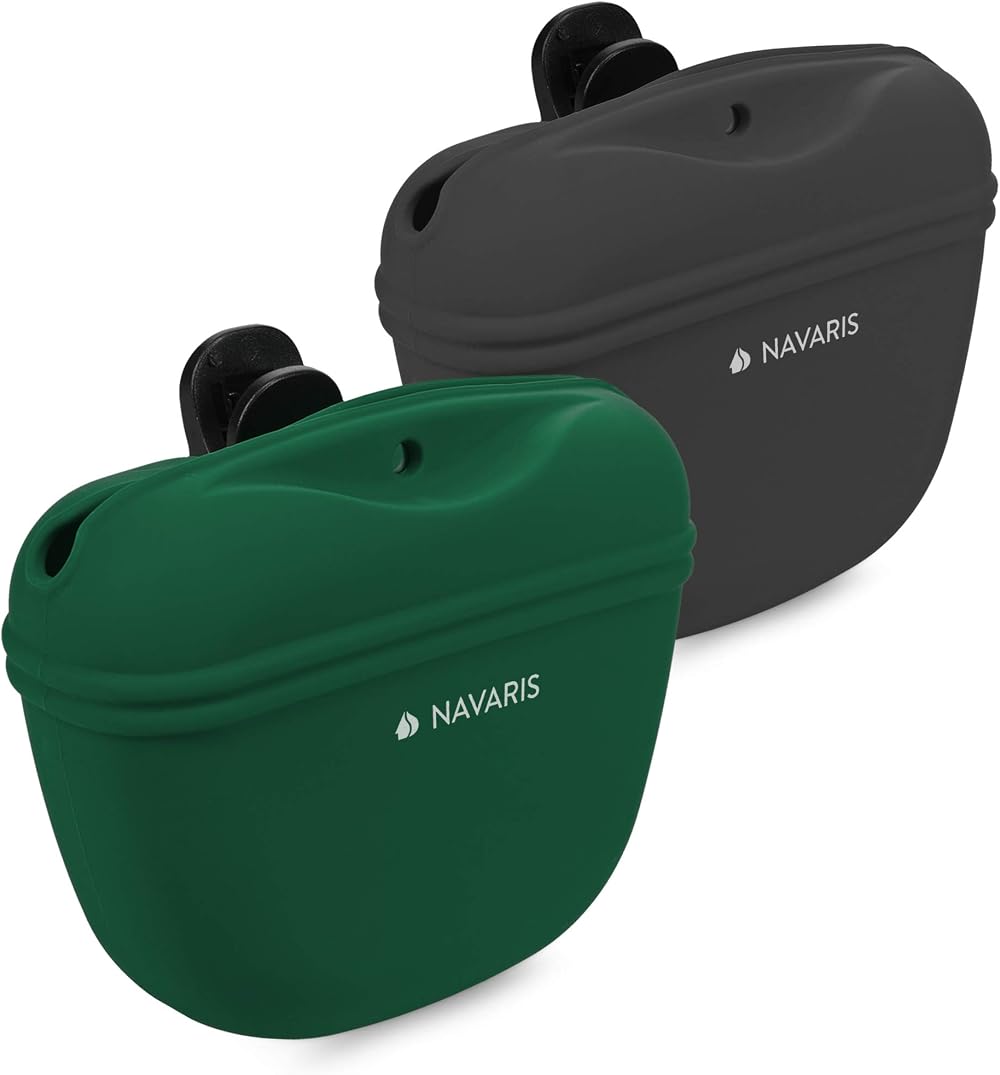 Navaris Silicone Dog Treat Pouch 2 Pack Clip Magnetic Closure Green Grey