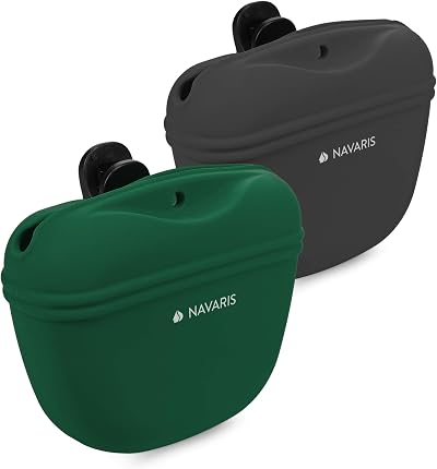 Navaris Silicone Dog Treat Pouch 2 Pack Clip Magnetic Closure Green Grey