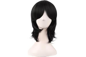MapofBeauty 16 Inch/40 cm Short Side Bangs Synthetic Fiber Cosplay Layered Wig (Black)