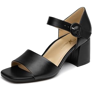 Athlefit Women's Orthopedic Arch Support Chunky Low Heels | Orthotic, Square Open Toe, Adjustable Ankle Strap, 2.36" Block He