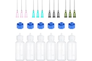YUXIANLB 6pc Needle Tip Squeeze Bottles, 30ml Plastic Squeezable Dropper Bottles with 14ga, 16ga, 18ga, 20ga Blunt Needle Tips for Glue, Liquids, Paint
