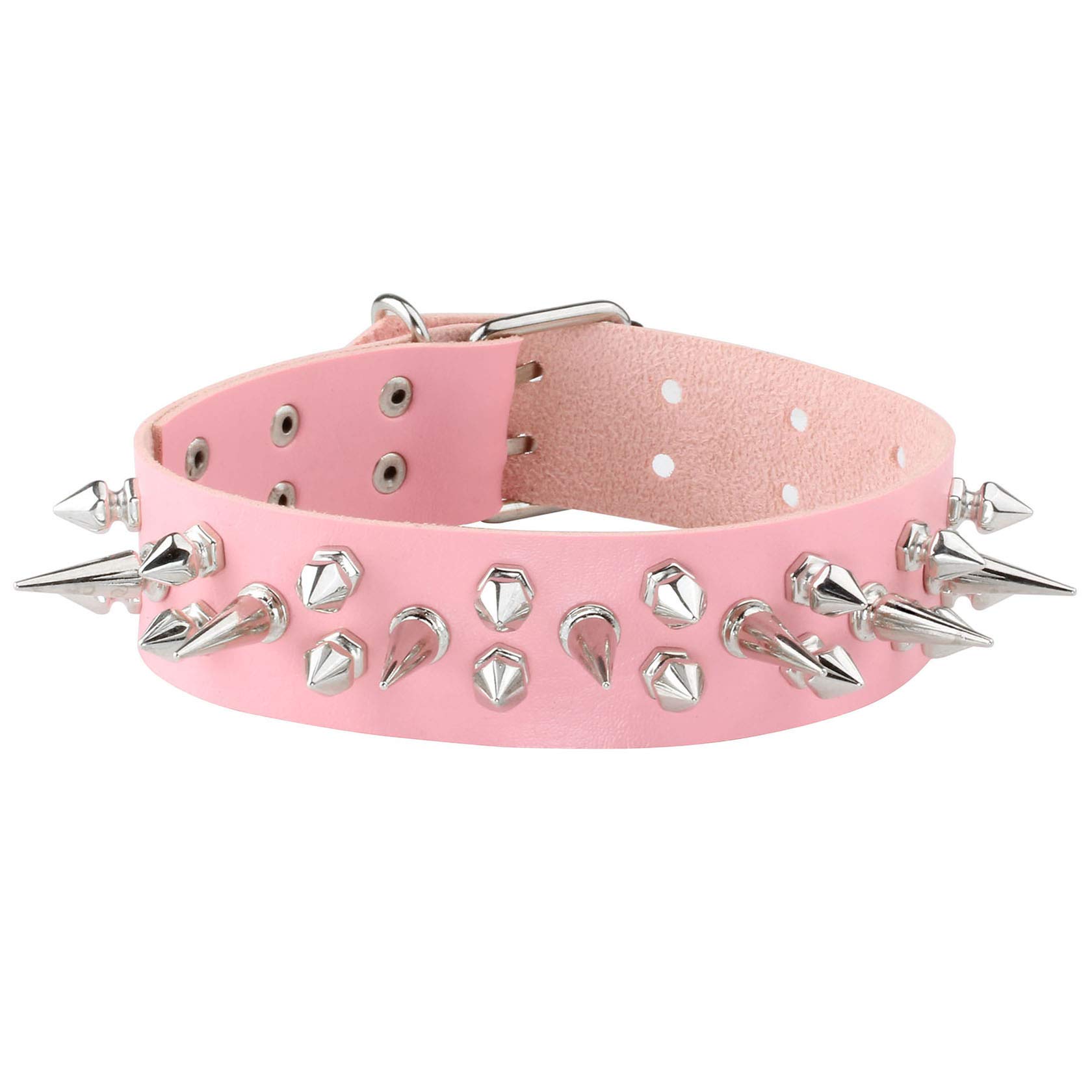 MILAKOO Punk Gothic Leather Choker Collar Pink Chokers with Spikes Adjustable for Men Women