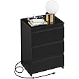 Yaheetech Nightstand with Charging Station, Wood Bedside Table with 3 Drawers, Bedside Storage Cabinet Unit with 2 USB Ports & Power Outlets for Bedroom/Small Space/Home Office, Black