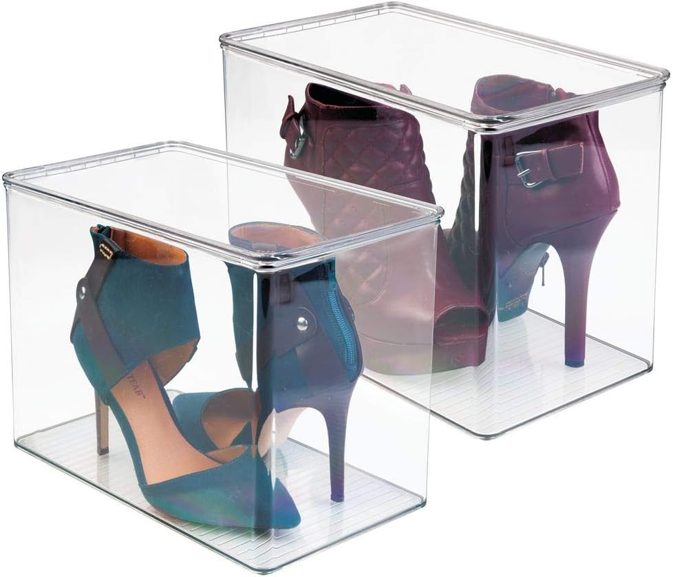 mDesign Shoe Storage Box Set of 2 High Heel Storage Container for