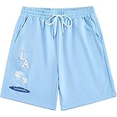 GORGLITTER Men's Letter Graphic Track Shorts Drawstring Waist Summer Workout Shorts