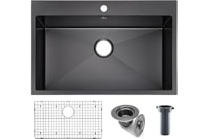 Yutong 31" x 20" Top-Mount/Drop in SS304 Stainless Steel Kitchen Black Sink Single Bowl with Grid