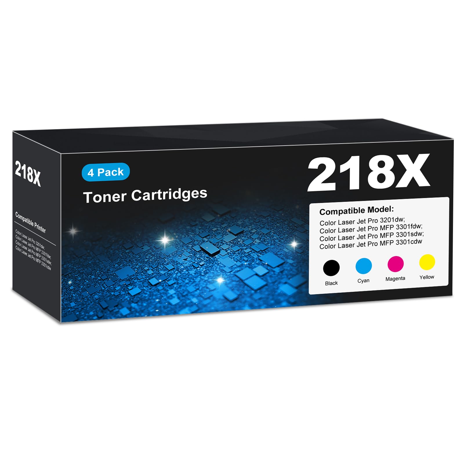 Photo 1 of 218X Toner Cartridges 3301sdw 3301fdw 3201dw for HP 218X 218A toner Cartridge 4 pack, 3301sdw 3301fdw 3201dw Toner Cartridge, HP218X 218 Toner for Color LaserJet Pro MFP 3301sdw 3301fdw 3201dw 3301cdw