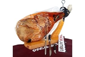Paleta Ibérica de Bellota"Pata Negra" Paco Jamon, 12-13 libras, 3 Años de Curación + Jamonero Modelo Góndola + Cuchillo Jamonero Flexible + Chaira