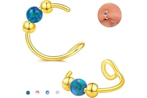 GREETING CARD EARRINGS Fake Nose Ring Hoops Opal Fake Septum Nose Piercing Jewelry 20G Clip On Surgical Steel Faux Nose Rings for Women Men Non Pierce Lip Ear Cartilage Helix Rings No Piercing Body Jewelry