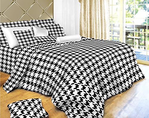 Dolce Mela DM498Q 6-Piece Check Bedding Duvet Cover Set, Queen, Houndstooth, Off-White