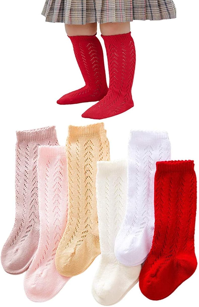 6 Pack Baby Girl Knee High Socks Tube Ruffled Long