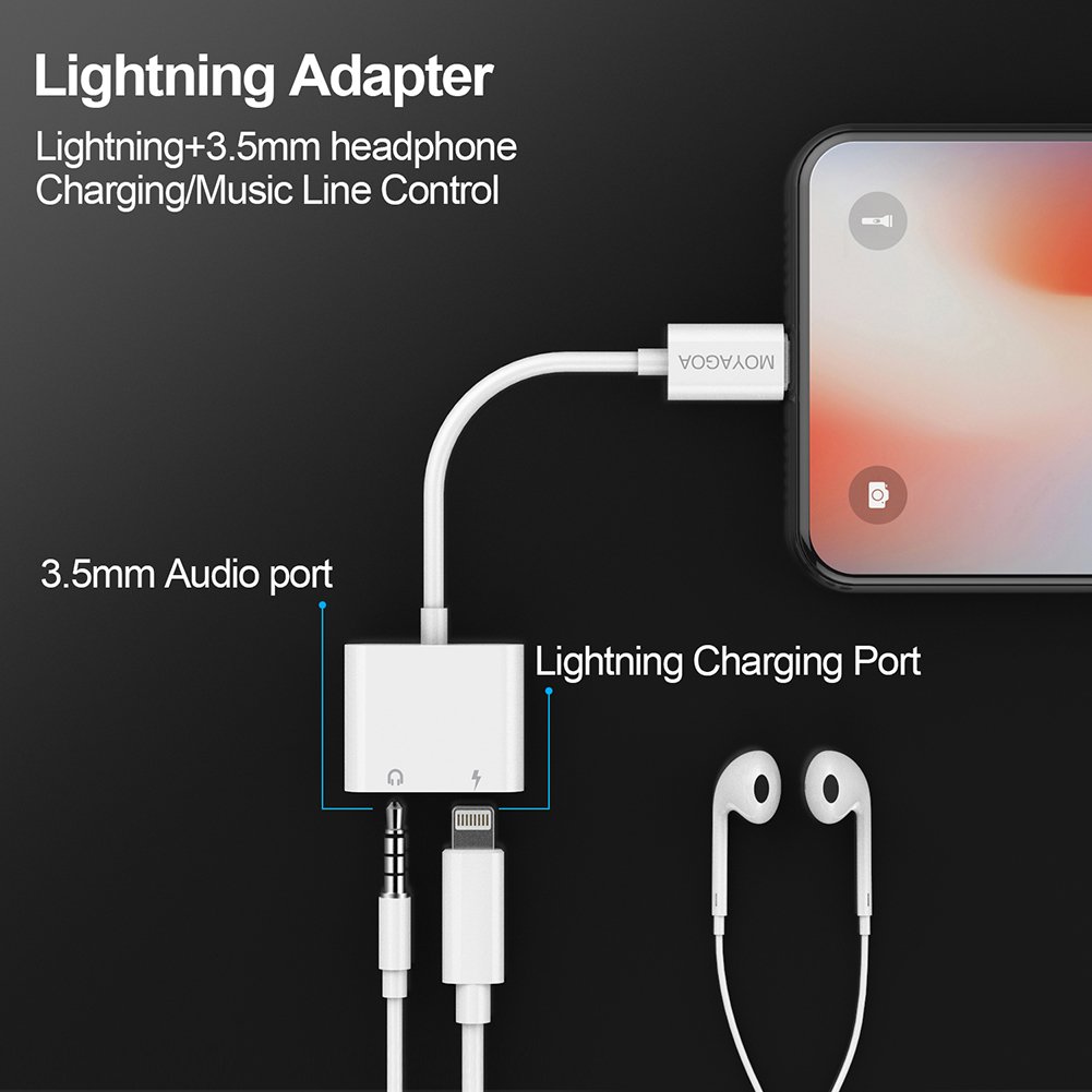 iPhone 8 Lightning Charger Headphone Jack 3.5mm iphone dongle Headphone Audio Adapter 2A Fast Charge Headphone Splitter - Compatible with IOS 11 (no call function or data transfer capability) MOYAGOA