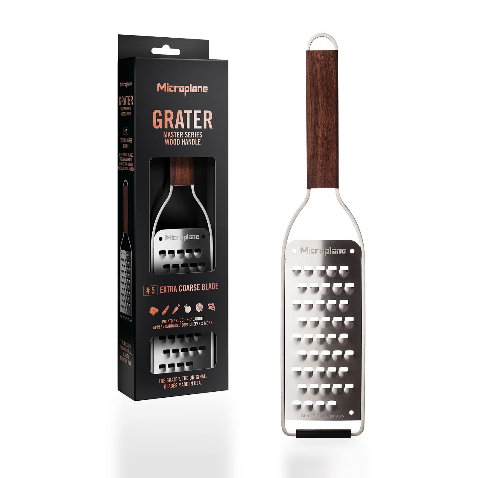 Microplane Kitchen Grater Extra coarse for Potato, Zucchini, Carrot, Apple, Cabbage and Cheese with Stainless Steel Blades - Made in USA
