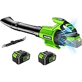 Electric Leaf Blower Cordless, 21V Battery Powered Blower with 2 x 4.0Ah Battery and Charge, 715CFM &180MPH and 3 Speed Mode, Brushless Handheld Blowers for Lawn Care, Yard, Leaves, Dust, Snow