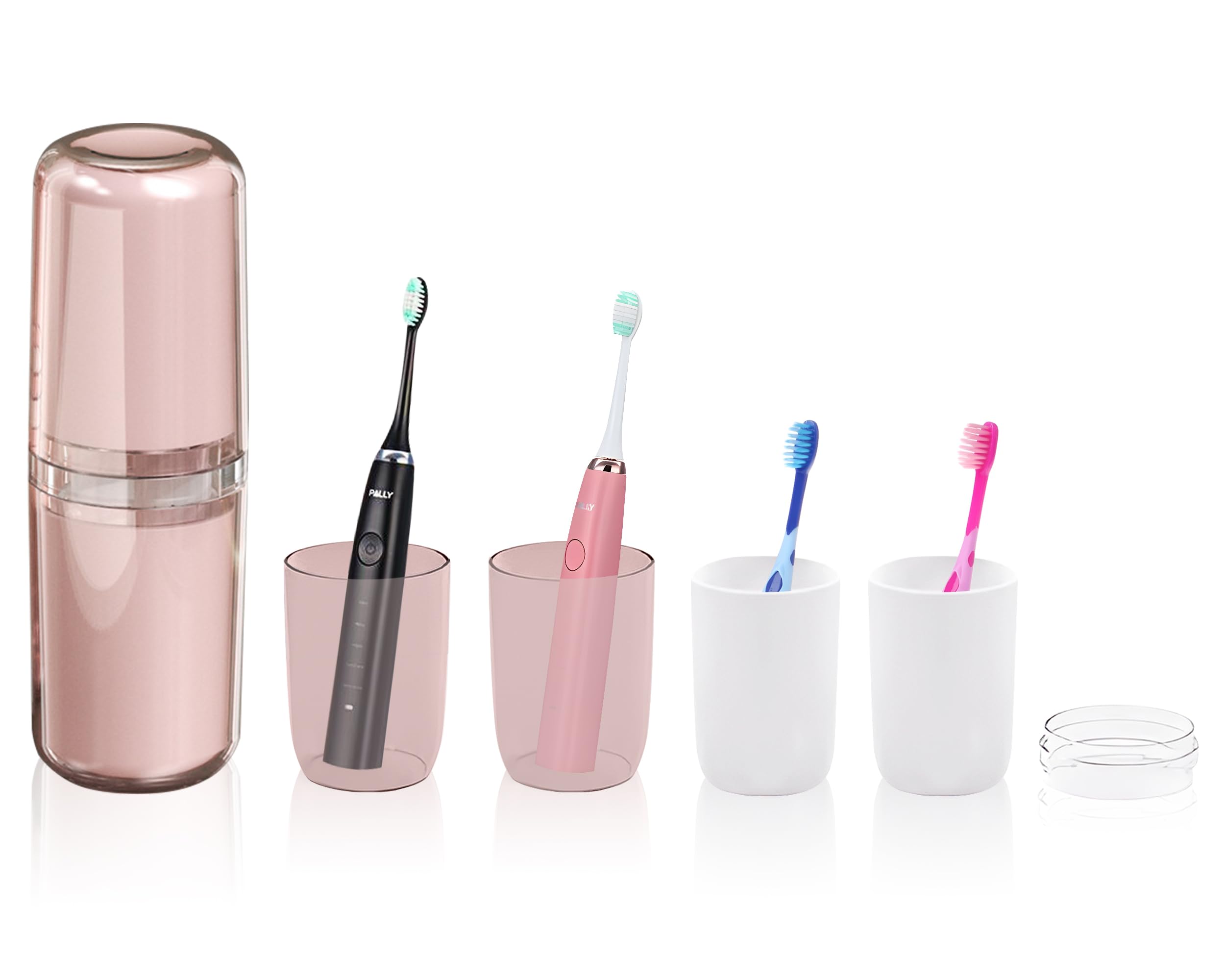 Toothbrush Travel Case 4-in-1 Red Portable Toothbrush Storage Box Dustproof Bathroom Toothbrush Plastic Cups Toothbrush Holder for Family Suitable for Business Trip Camping Hiking Daily Use