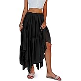 Fisoew Womens Summer Boho Maxi Skirt Casual Asymmetric High-Low Hem Flowy Bohemia Long Skirt