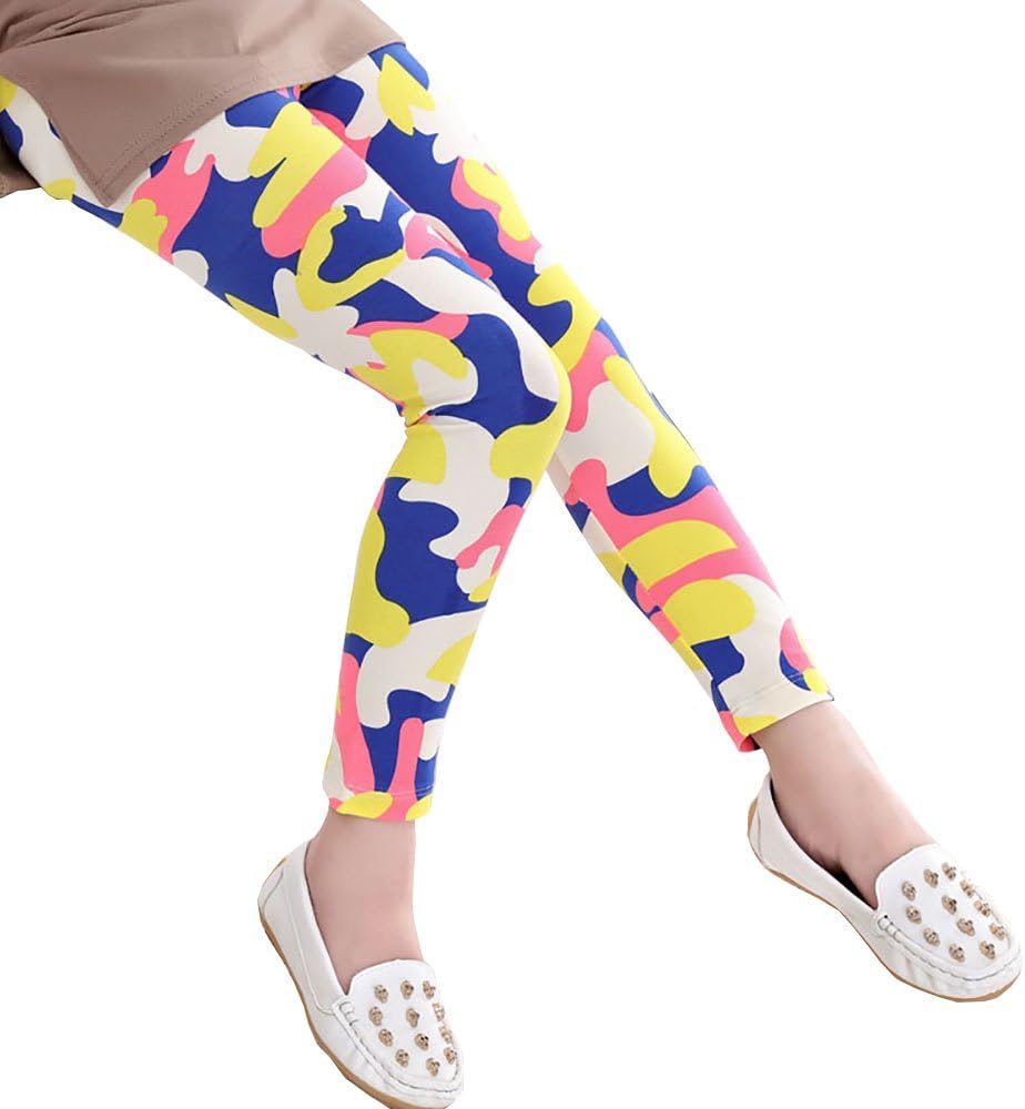 Children's Printing Flower Toddler Classic Leggings Girl's Pants (75#(8-9T), Military)
