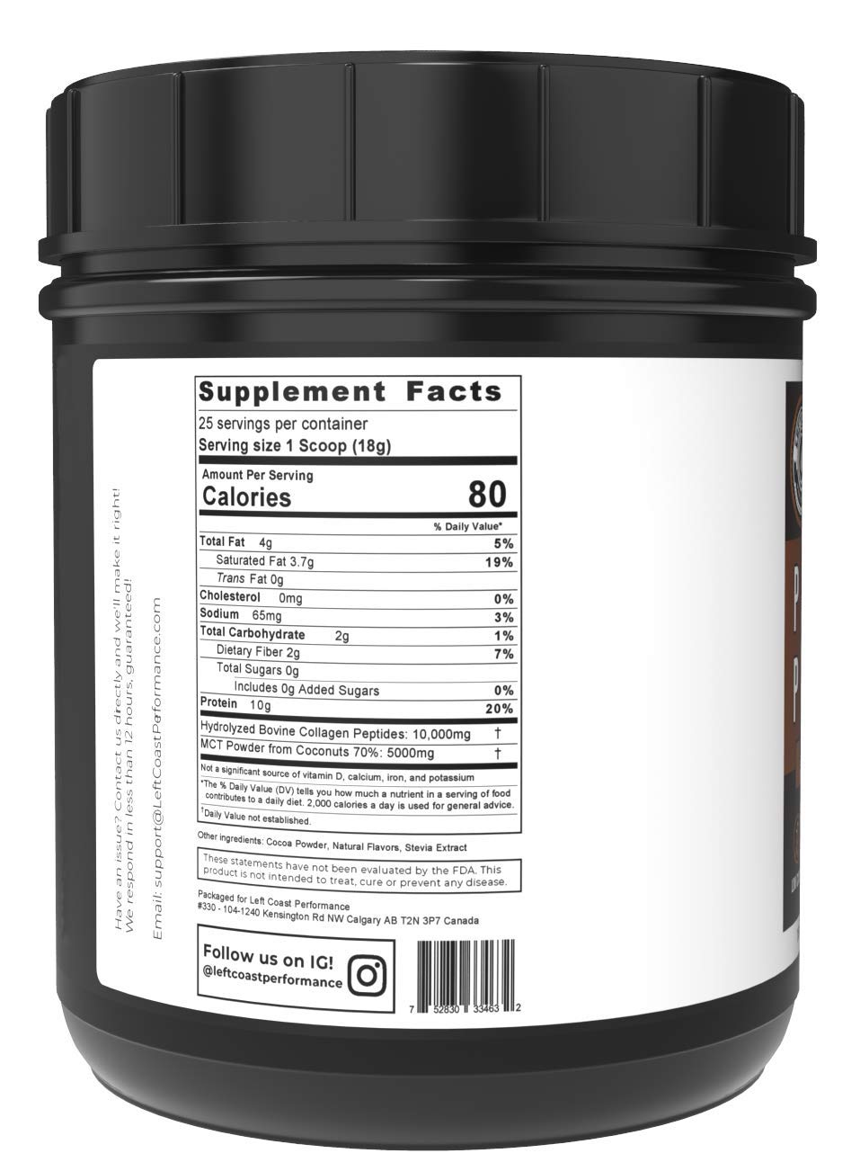 Keto Collagen Protein Powder Chocolate 10g GrassFed Collagen, 5g MCT