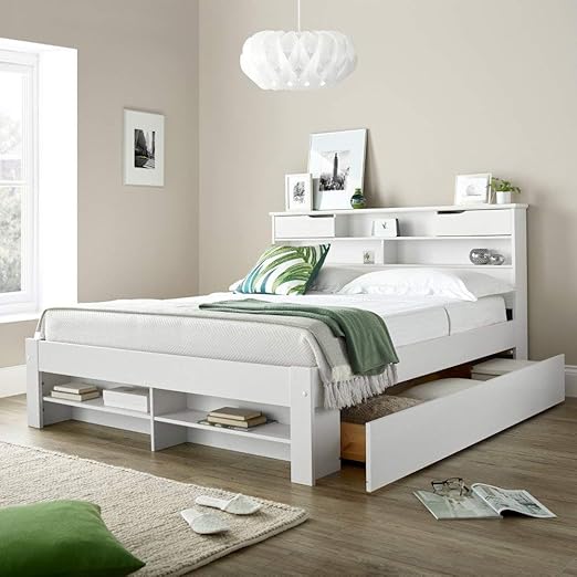 2 Drawer Storage Bed Happy Beds Fabio White Wooden Storage Bed
