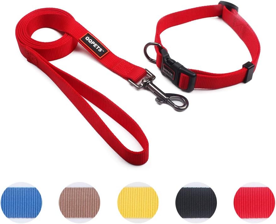 QQPETS Puppy Collar and Leash Set Dog Collars for Small Medium Big Dogs, Adjustable Collars Matching Heavy Duty Leashes Daily Walking (S, Red)