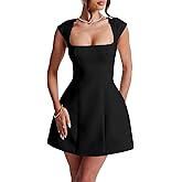 LuFeng Women's Square Neck Cap Sleeve Fully Lined Mini Dress Zipper A Line Party Club Dresses