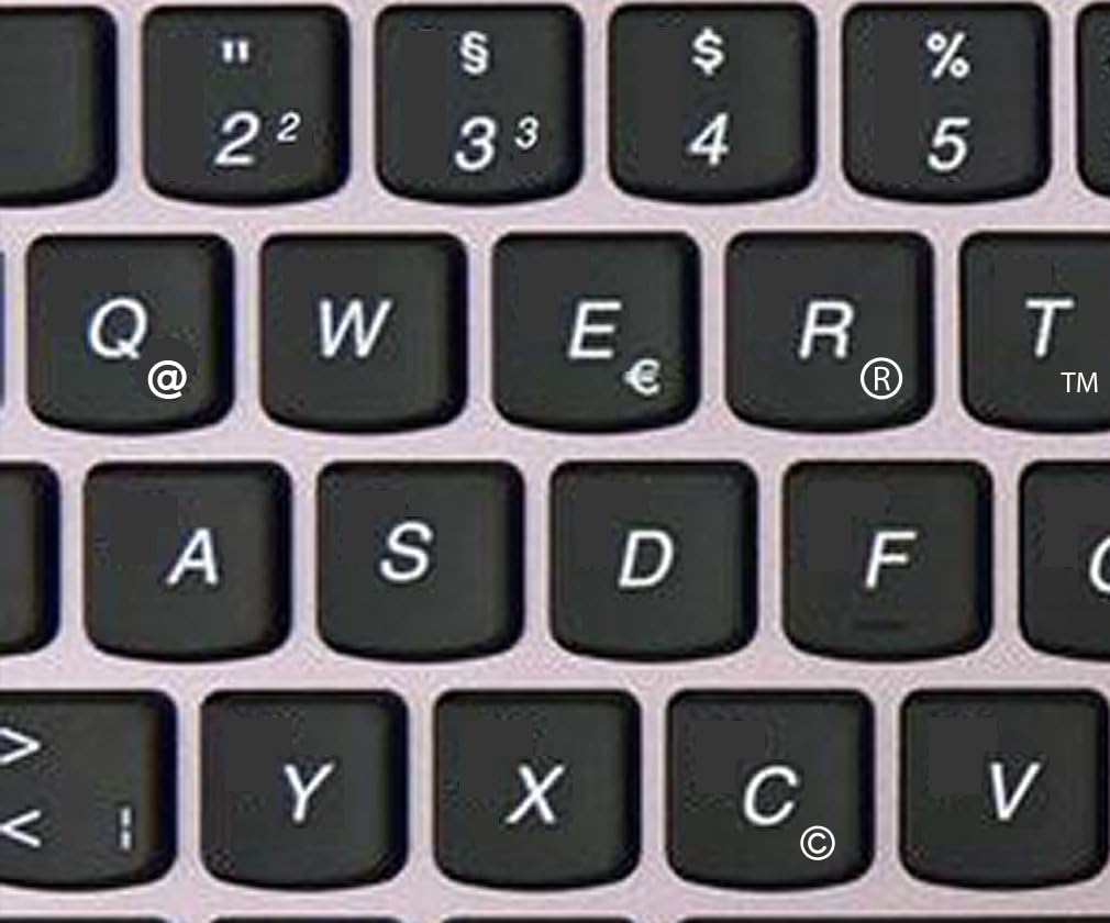 Qwerty Keys German Black Replacement Non Transparent Full Set Keyboard Stickers with White