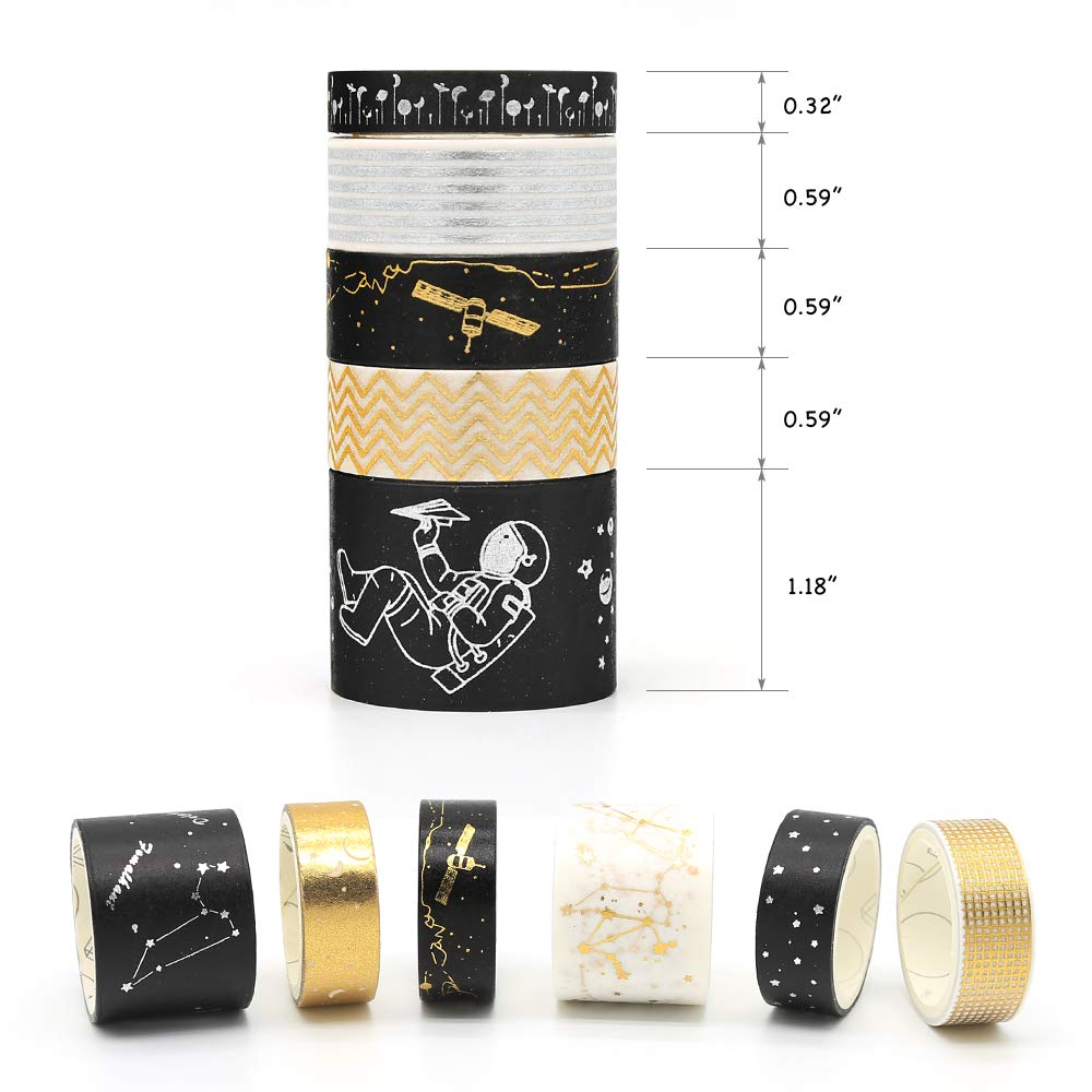 Gold Foil Washi Tape Set - 20 Rolls DIY Decor Japanese Adhesive Masking Tape for Scrapbook, Bullet Journal, Planner, Arts & Crafts, Gift Wrapping