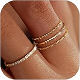 Dainty Thin Gold Rings for Women Non Tarnish, Stackable 14K Gold Plated Cubic Zirconia Wedding Bands Ring Set, Waterproof Simple Trendy Minimalist Statement Engagement Promise Thumb Pinky Stacking Rings for Women Size 5 6 7 8 9 10 11