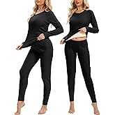 Patelai 2 Sets Women's Thermal Underwear Set Warm Fleece Lined Base Layer Top and Bottom Pajama for Cold Weather