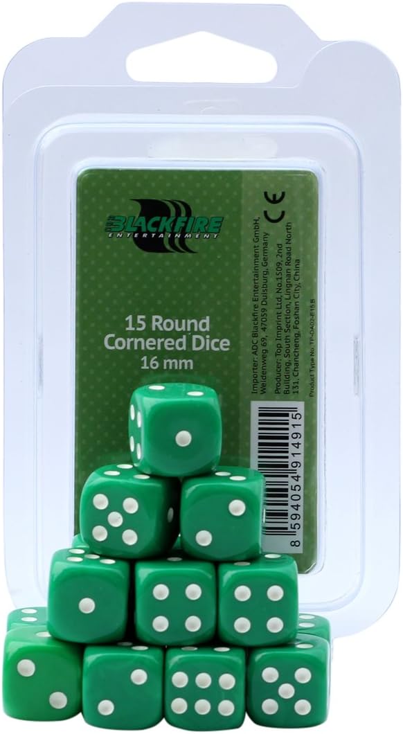 ADC Blackfire Entertainment 91491 16 mm Green D6 Dice Set (15-Piece)