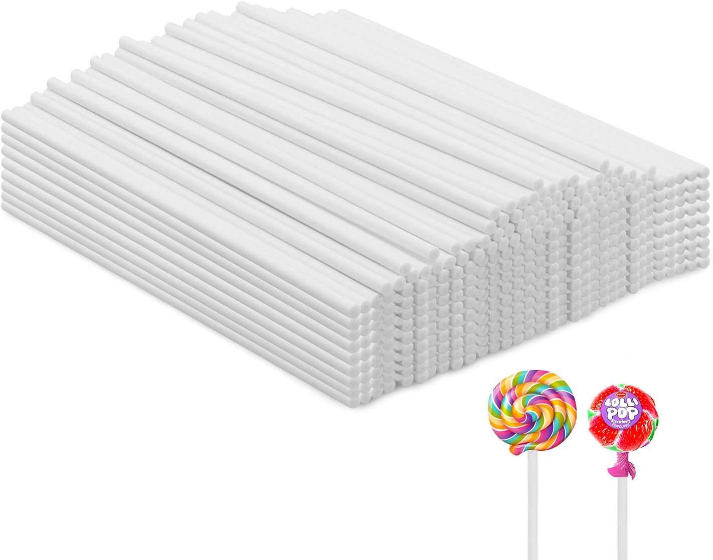 Lollipop Sticks,500 Pieces White Paper Treat Lollipop Sticks Lollipop Treat Sticks Sucker Stick for Cake Topper,Rainbow Candy, Cake Pops Chocolate (6 Inch)